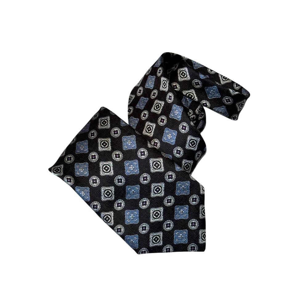 Jos A Bank Signature Collection XL Silk Tie Geometric Blue Black Made in Italy
